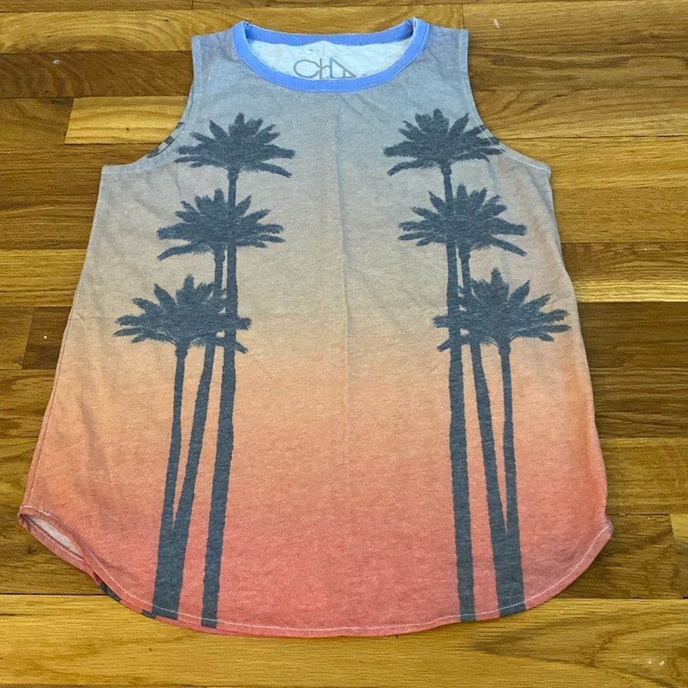 Chaser Girls Orange Tank Top With Palm Trees Size 14